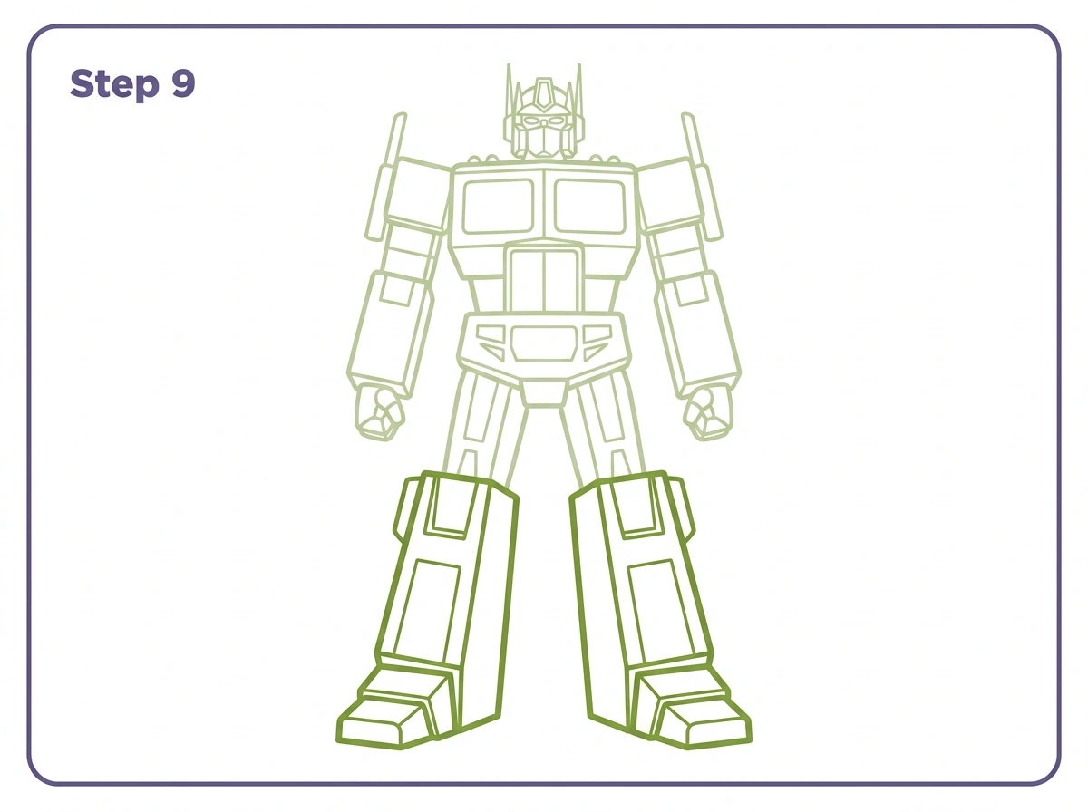 how to draw optimus prime step 9 lower legs feet
