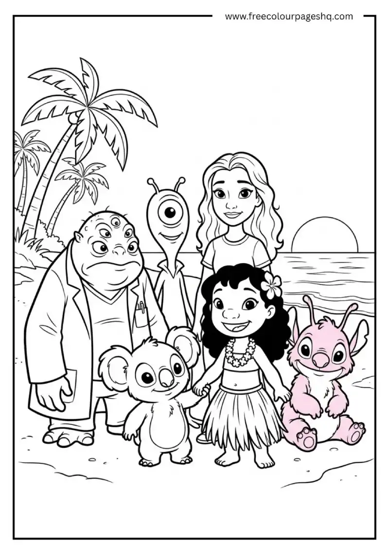lilo stitch all characters coloring page