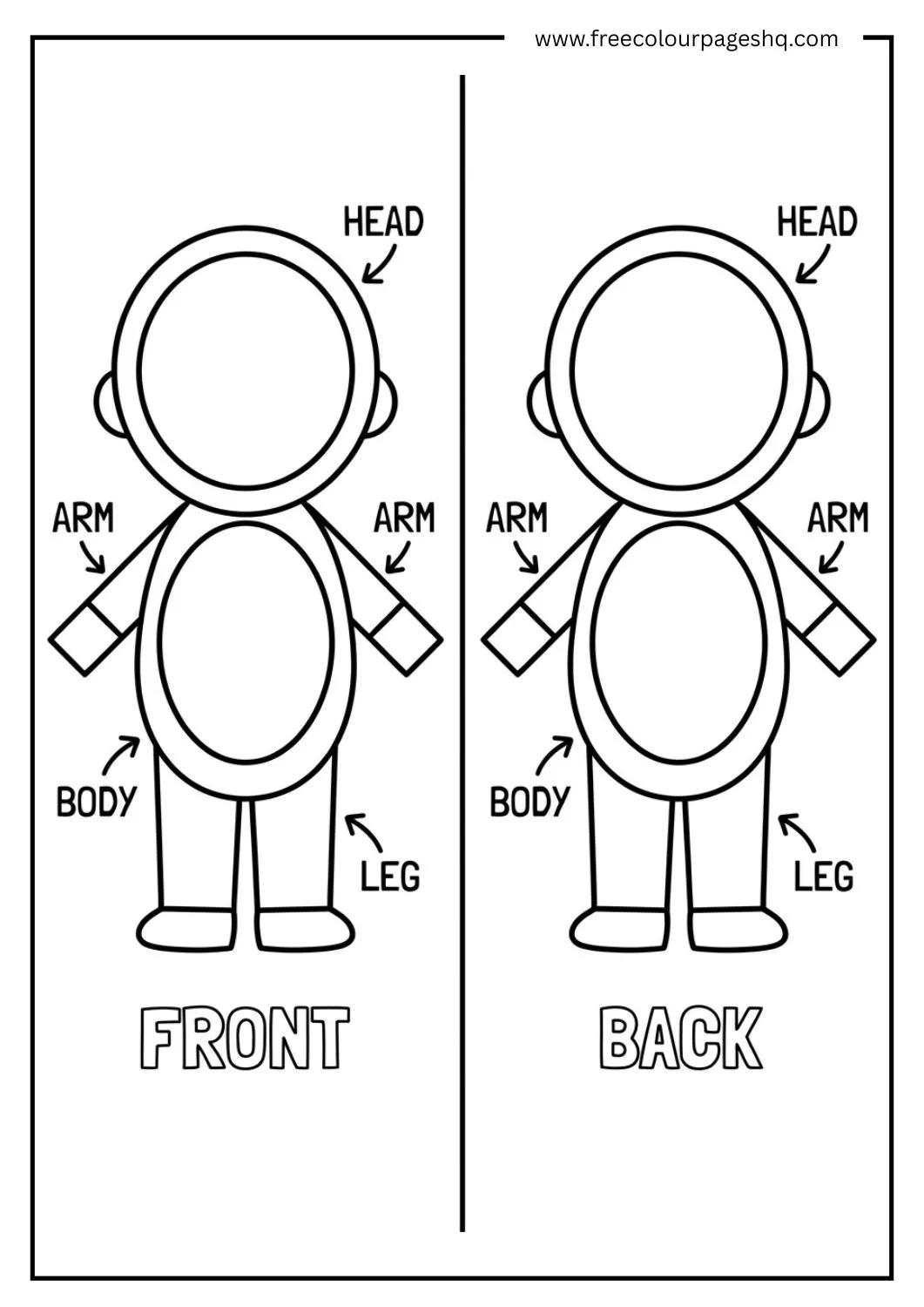 my body coloring page for toddlers front and back