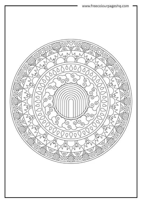 rainbow coloring page for adults mandala