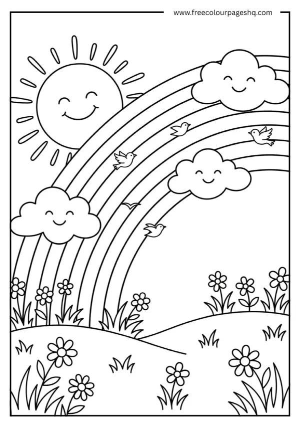 rainbow coloring pages for kids sun and clouds