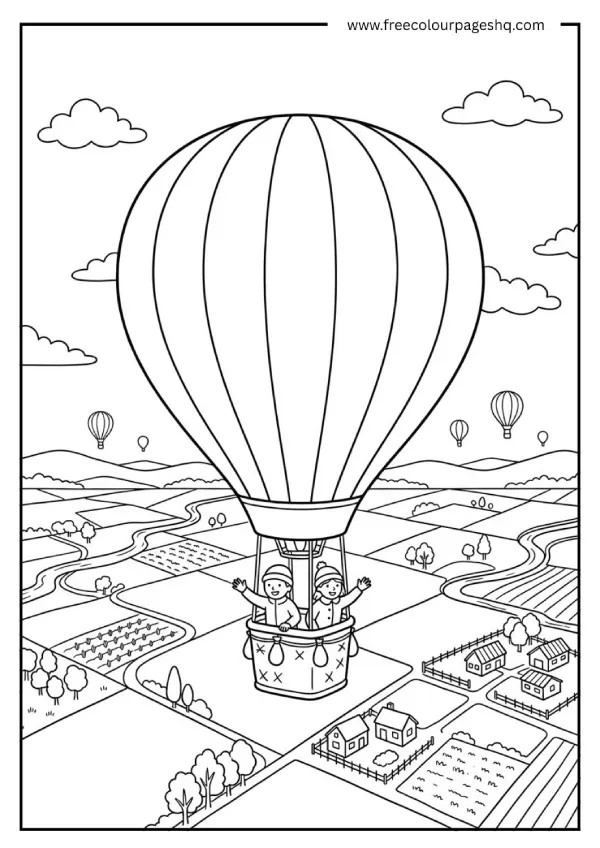 rainbow coloring pages hot air balloon