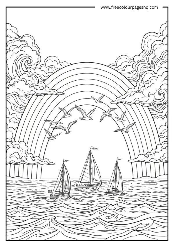 rainbow coloring pages over ocean