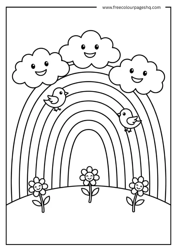 rainbow coloring pages preschool smiling clouds