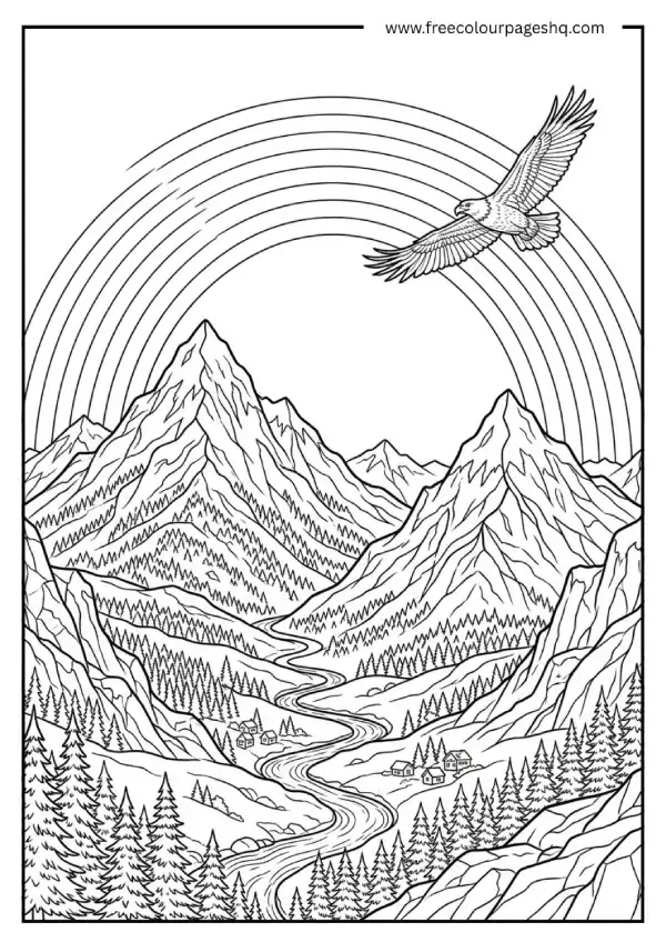 rainbow over mountains coloring pages