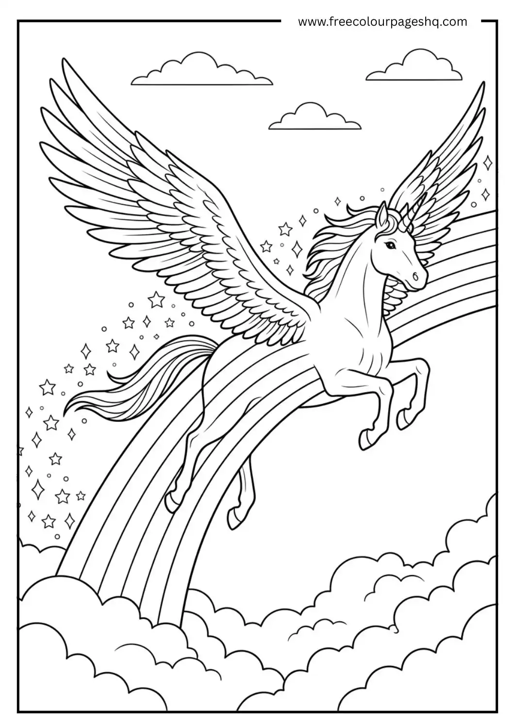 unicorn rainbow coloring pages flying