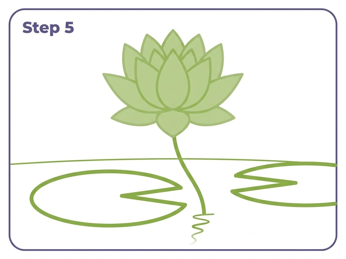 how to draw a lotus flower step 5 stem leaves water